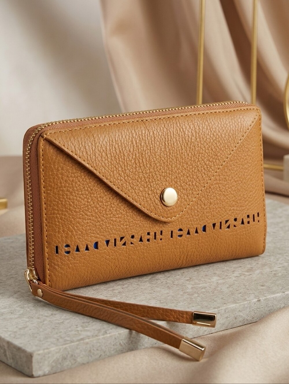 Isaac Mizrahi Bridgehampton Perforated Leather Wallet In Caramel